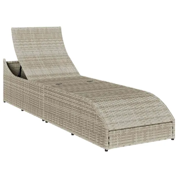 Şezlong Pliabil cu Depozitare - Poliratan Gri Deschis