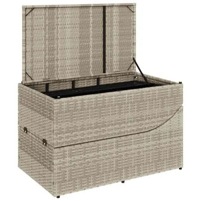 Şezlong Pliabil cu Depozitare - Poliratan Gri Deschis