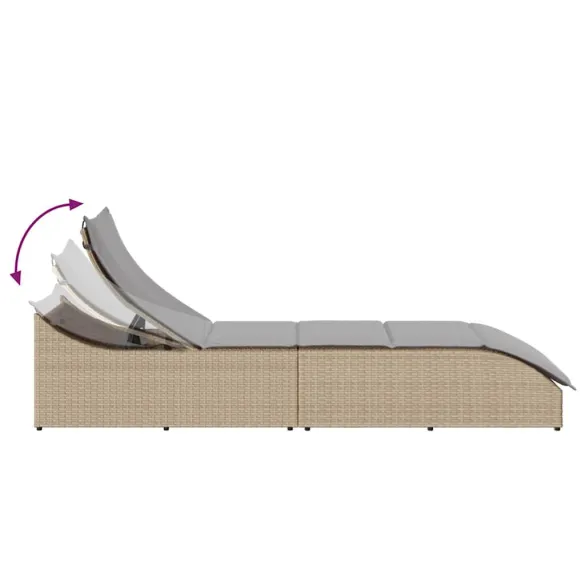 Sezlong Pliabil cu Depozitare | Polirattan Bej | Livrare Gratuită