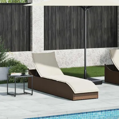 Sezlong Pliabil cu Depozitare | Polirattan Maro | Livrare Gratuită