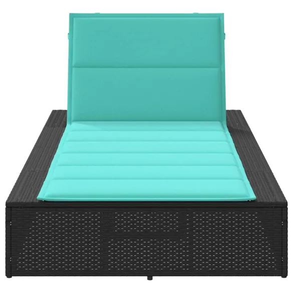 Sezlong Rattan Negru cu Pernă - Comandă cu Livrare Gratuită