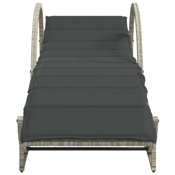 Șezlonguri cu Masă - Set 2 buc - Poliratan Gri - Livrare Gratuită