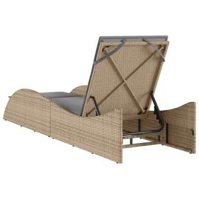 Șezlong Exterior cu Pernă - Bej, Poliratan Durabil - Livrare Gratuită