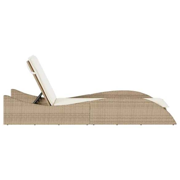 Șezlong cu Pernă Bej, Poliratan - Comandă cu Livrare Gratuită