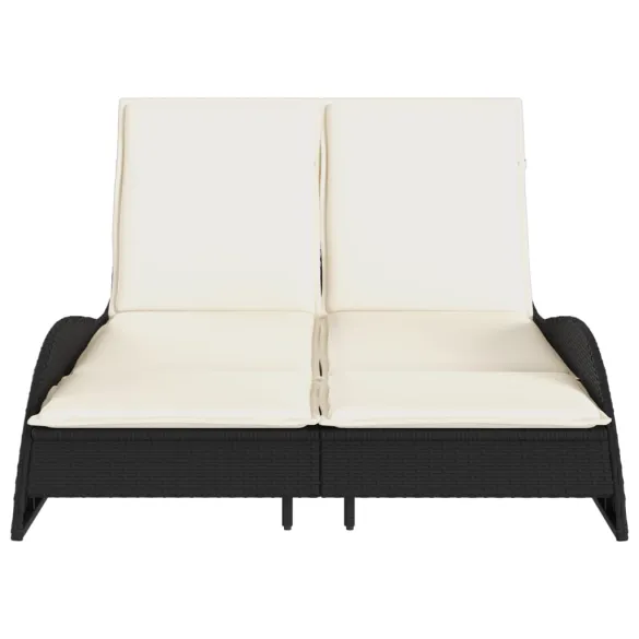 Șezlong Exterior Negru cu Perne - Poliratan Durabil