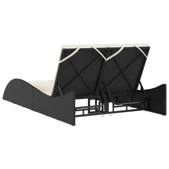 Șezlong Exterior Negru cu Perne - Poliratan Durabil