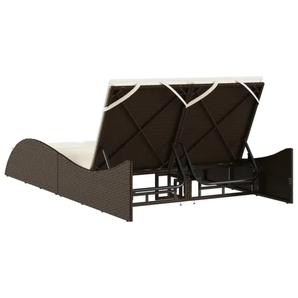 Șezlong Exterior cu Perne - Maro - Poliratan Durabil