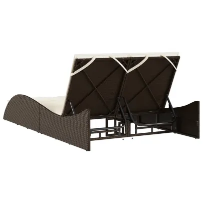 Șezlong Exterior cu Perne - Maro - Poliratan Durabil