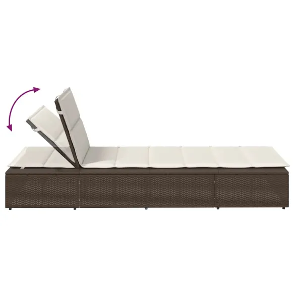 Sezlong cu Pernă Plutitoare Polirattan Maro - Livrare Gratuită