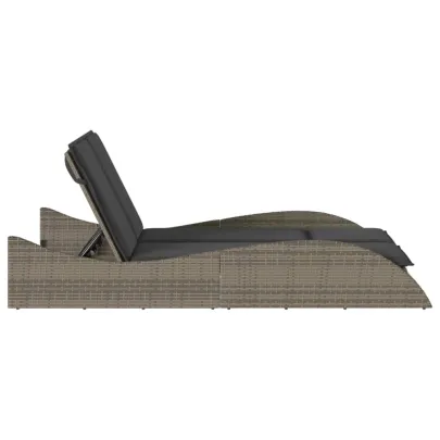 Șezlong Exterior cu Perne - Poliratan Gri, Livrare Gratuită