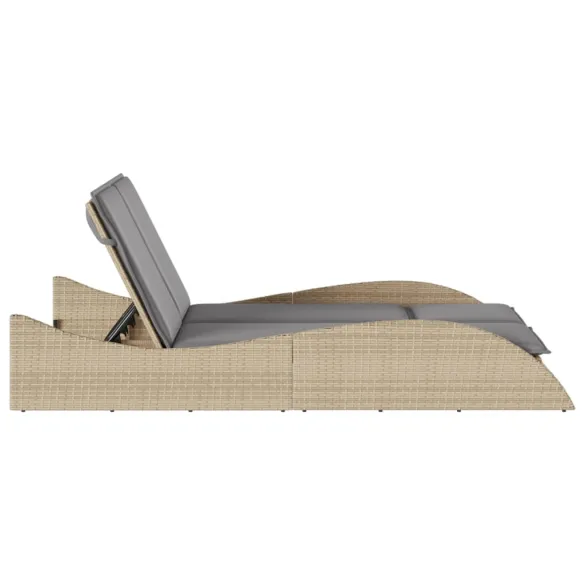 Șezlong Exterior cu Perne, Bej, Poliratan - Livrare Gratuită