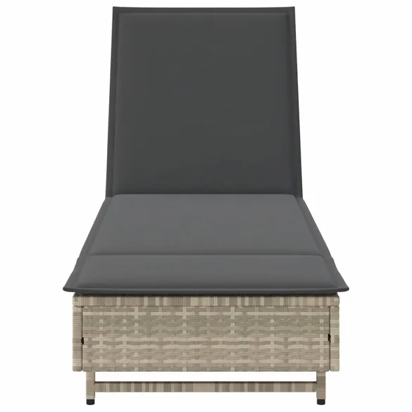 Șezlong cu Rati și Pernă - Poliratan Gri - Livrare Gratuită