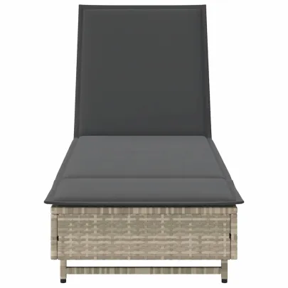 Șezlong cu Rati și Pernă - Poliratan Gri - Livrare Gratuită