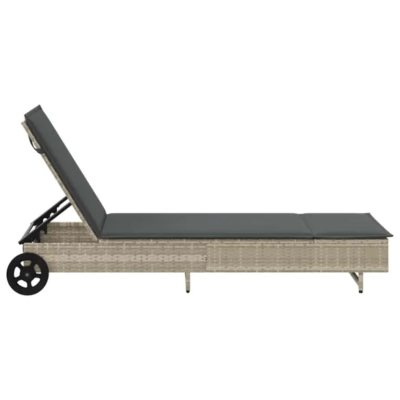 Șezlong cu Rati și Pernă - Poliratan Gri - Livrare Gratuită