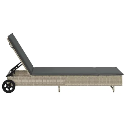 Șezlong cu Rati și Pernă - Poliratan Gri - Livrare Gratuită