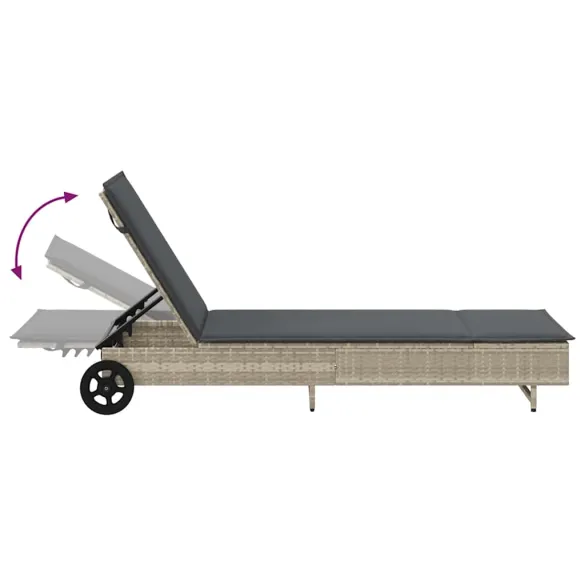 Șezlong cu Rati și Pernă - Poliratan Gri - Livrare Gratuită