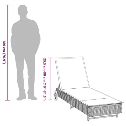 Șezlong cu Roți și Pernă - Poliratan Bej - Livrare Gratuită