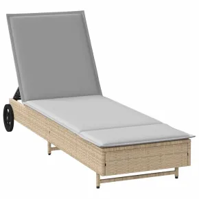 Șezlong cu Roti si Perna Bej - Mobilier Gradina Comfortabil 2