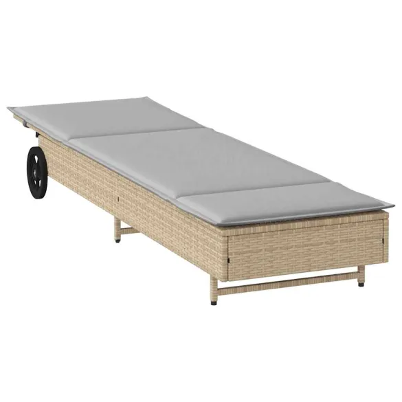 Șezlong cu Roti si Perna Bej - Mobilier Gradina Comfortabil