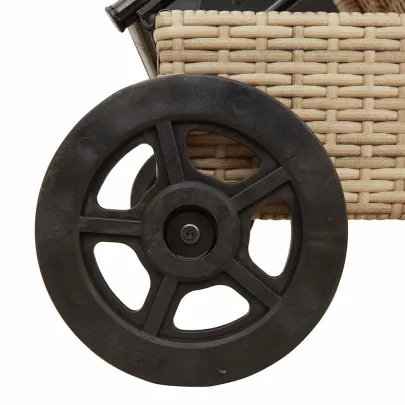 Șezlong cu Roti si Perna Bej - Mobilier Gradina Comfortabil