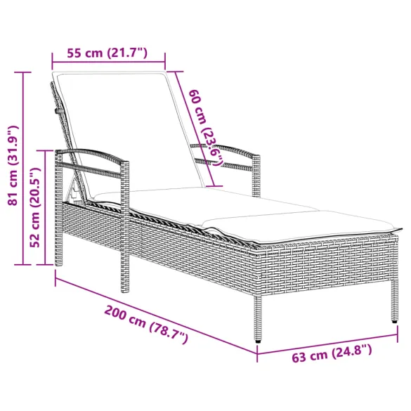 Șezlong Exterior cu Pernă - Maro, Poliratan Durabil Șezlong Exterior cu Pernă - Maro, Poliratan Durabil
