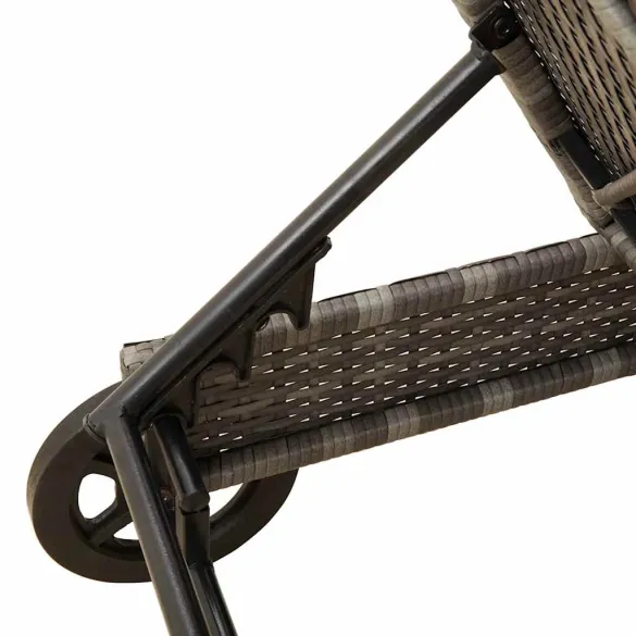 Șezlong cu Rati și Pernă - Gri - Poliratan | Livrare Gratuită