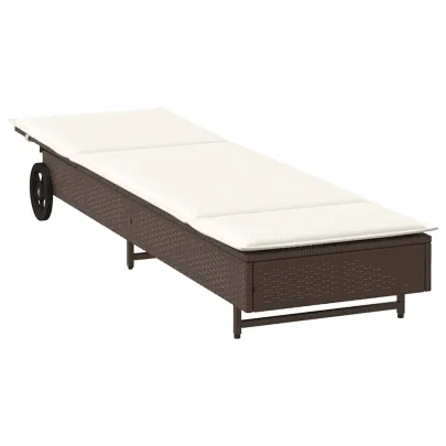 Șezlong cu roți și pernă - Poliratan - Livrare gratuită