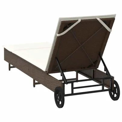 Șezlong cu roți și pernă - Poliratan - Livrare gratuită