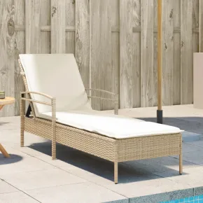 Șezlong cu Pernă Bej, Poliratan - Comfort în Grădină