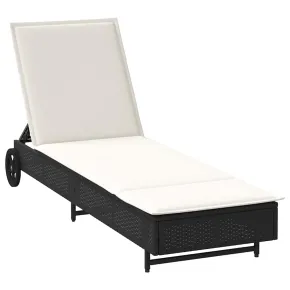Șezlong Exterior cu Roti și Pernă - Negru Poliratan 2