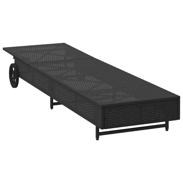 Șezlong Exterior cu Roti și Pernă - Negru Poliratan