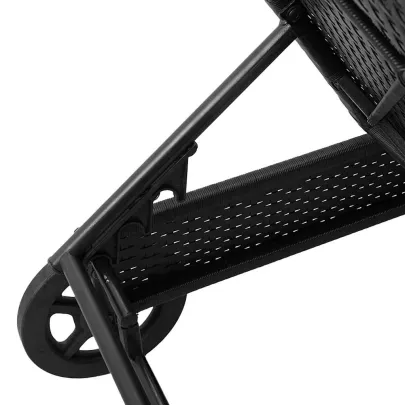 Șezlong Exterior cu Roti și Pernă - Negru Poliratan