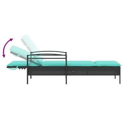 Șezlong cu Pernă Negru - Poliratan - Livrare Gratuită