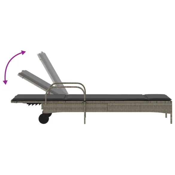 Șezlong cu Roti și Pernă - Gri, Poliratan | Livrare Gratuita