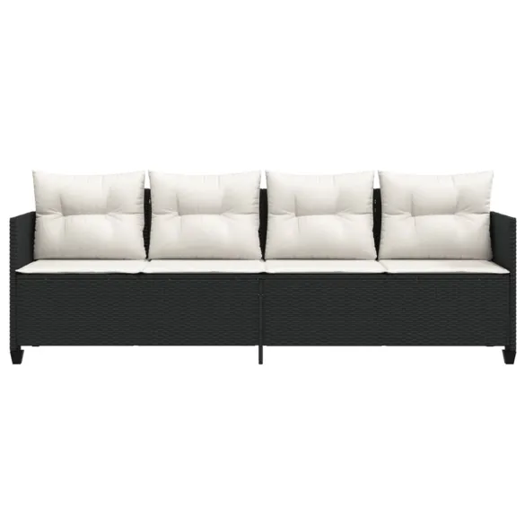 Șezlong Exterior cu Perne - Negru, Poliratan | Livrare Gratuită