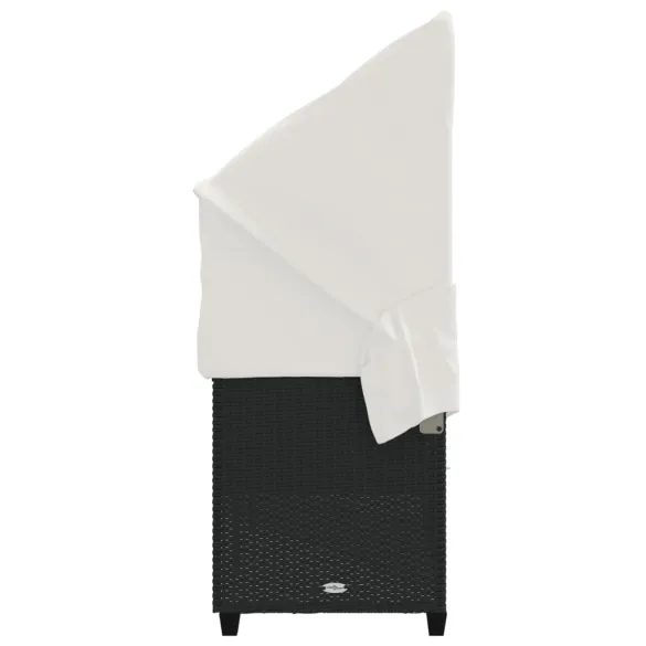 Șezlong cu Baldachin - Negru, Poliratan - Livrare Gratuită