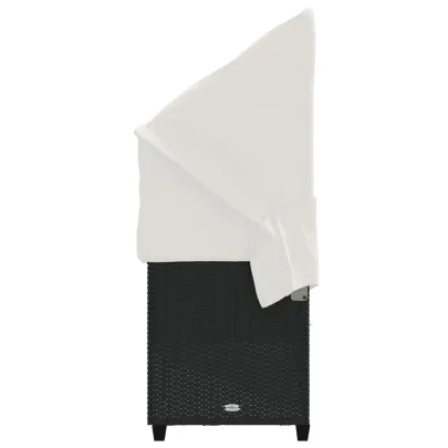 Șezlong cu Baldachin - Negru, Poliratan - Livrare Gratuită