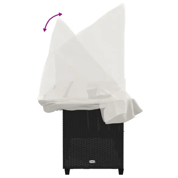 Șezlong cu Baldachin - Negru, Poliratan - Livrare Gratuită