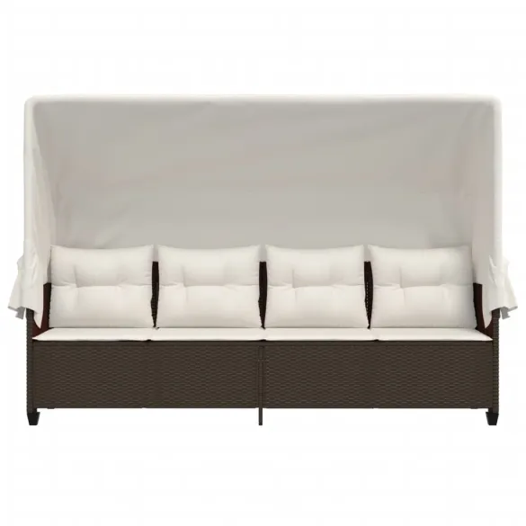 Șezlong cu Baldachin și Perne - Maro - Poliratan - Livrare Gratuită