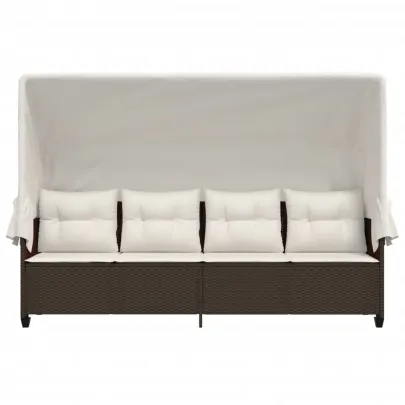 Șezlong cu Baldachin și Perne - Maro - Poliratan - Livrare Gratuită