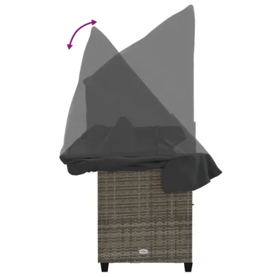 Șezlong cu Baldachin Gri - Poliratan Rezistent | Comandă Acum