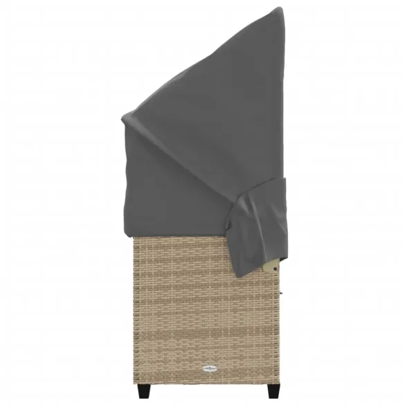 Șezlong cu Baldachin și Perne Bej - Poliratan | Livrare Gratuită