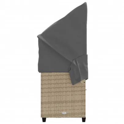 Șezlong cu Baldachin și Perne Bej - Poliratan | Livrare Gratuită