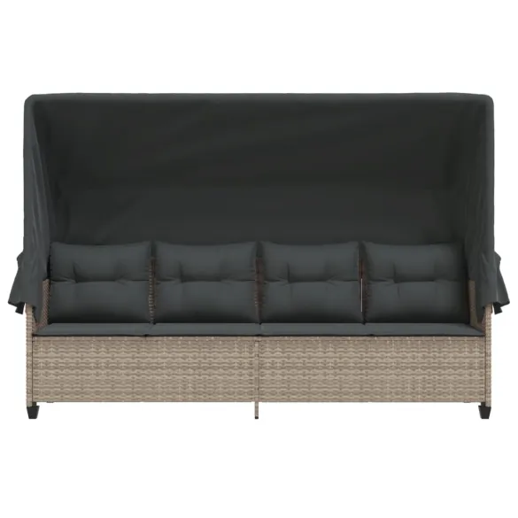 Șezlong cu Baldachin și Perne - Poliratan, Gri Deschis