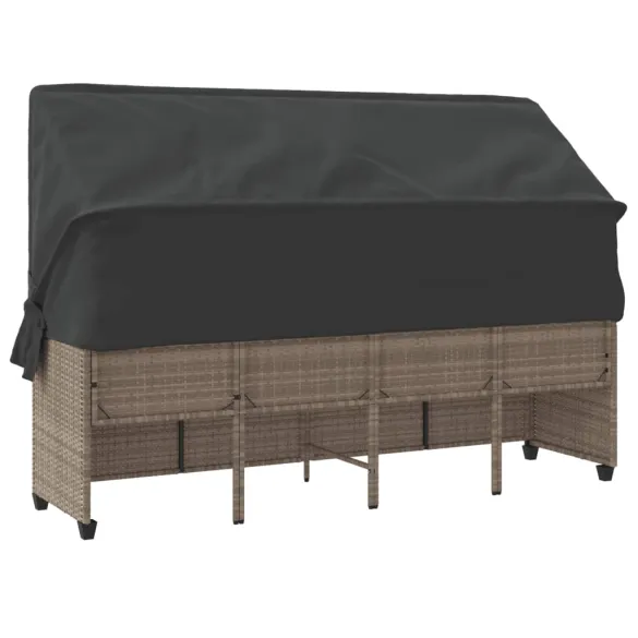 Șezlong cu Baldachin și Perne - Poliratan, Gri Deschis