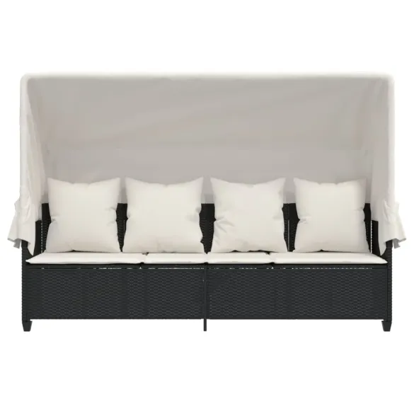 Șezlong cu Baldachin Negru - Poliratan | Livrare Gratuită