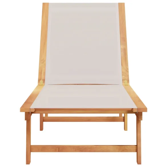 Șezlong Exterior Gri - Lemn Acacia, Textilenă Durabilă