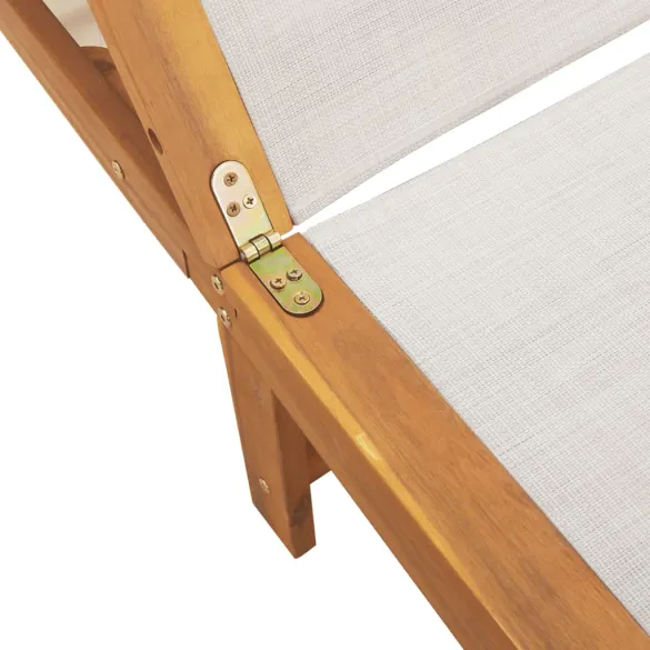 Șezlong Exterior Gri - Lemn Acacia, Textilenă Durabilă