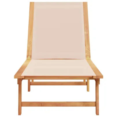 Șezlong Exterior Crem - Lemn Acacia, Textilenă | Livrare Gratuită