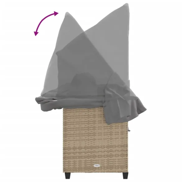 Șezlong Baldachin Bej - Poliratan Rezistent la UV